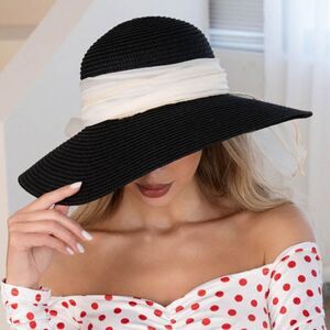 Black Ribbon Bow Oversized Straw Sun Hat Wide Brim Dramatic Womens Vacation